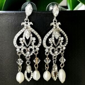 NEW crystal white freshwater pearl chandelier earrings